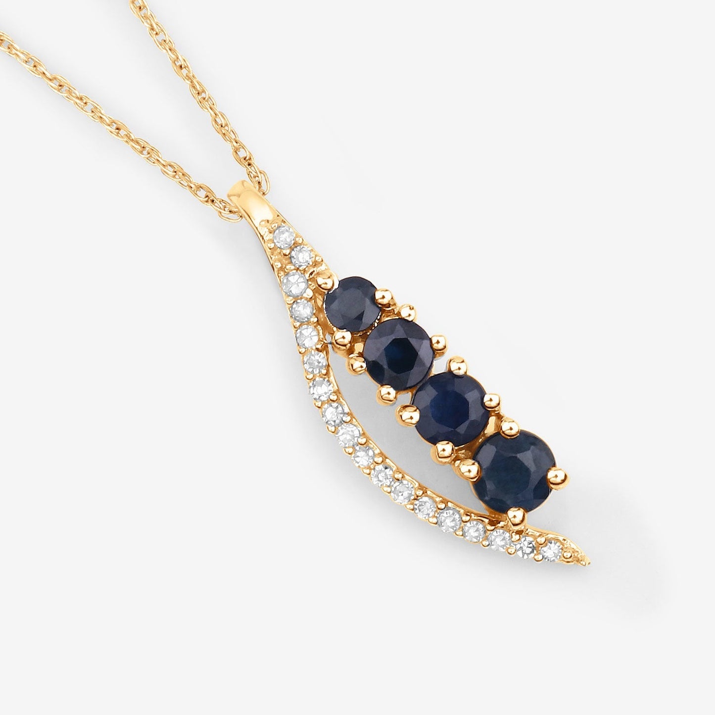 0.40 Carat Genuine Blue Sapphire and White Diamond 14K Yellow Gold Pendant Bids.com