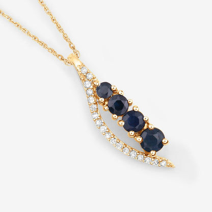 0.40 Carat Genuine Blue Sapphire and White Diamond 14K Yellow Gold Pendant Bids.com