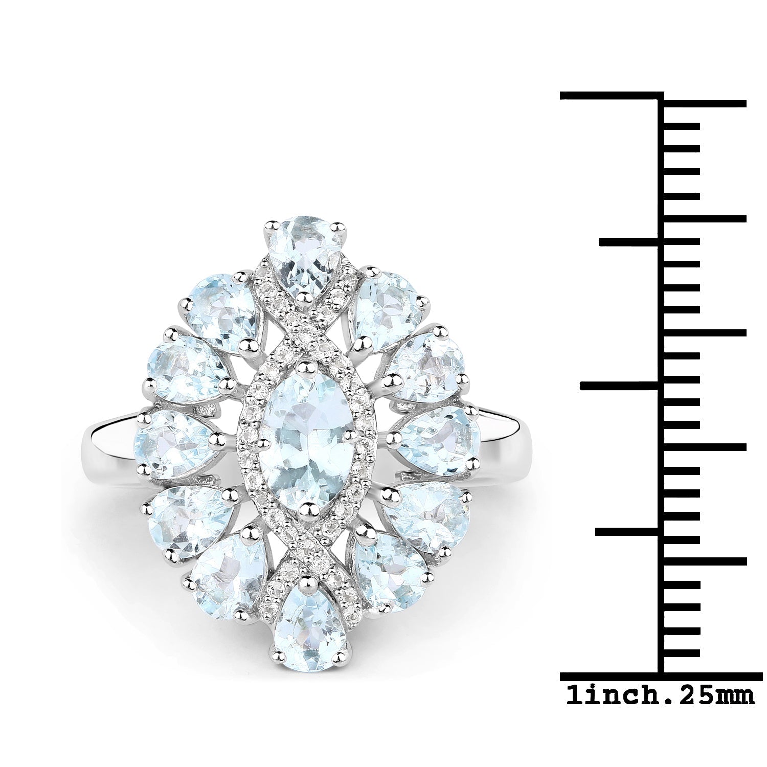 1.89 Carat Genuine Aquamarine and White Topaz .925 Sterling Silver Ring Bids.com