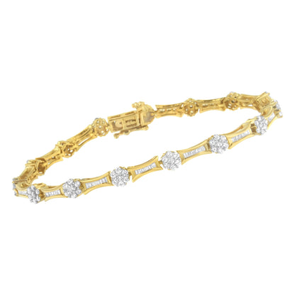 10K Yellow and White Gold 2.00 cttw Round and Baguette-Cut Diamond Link Bracelet (I-J Color, I2-I3 Clarity) - Size 7.25" Bids.com