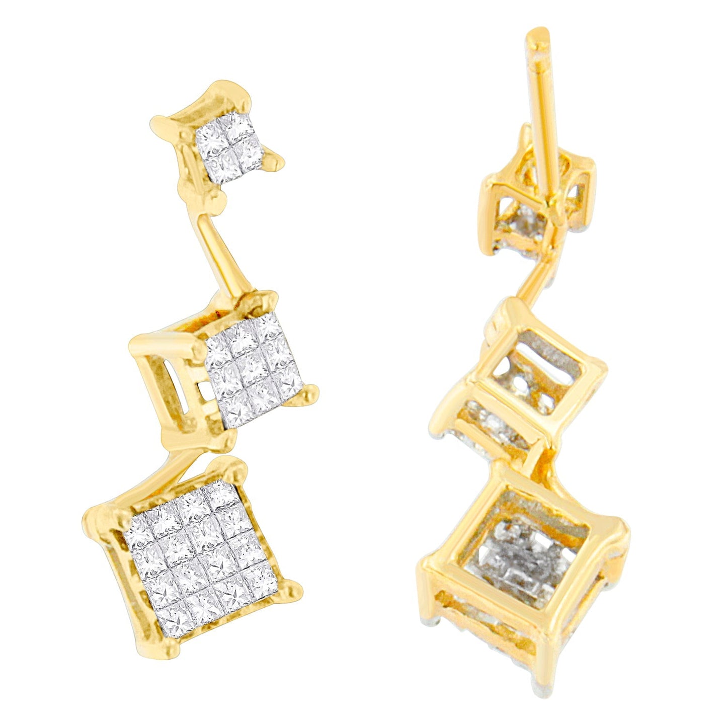 14K Yellow Gold 1 cttw Princess Cut Diamond Earrings (H-I, SI1-SI2) Bids.com