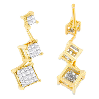 14K Yellow Gold 1 cttw Princess Cut Diamond Earrings (H-I, SI1-SI2) Bids.com