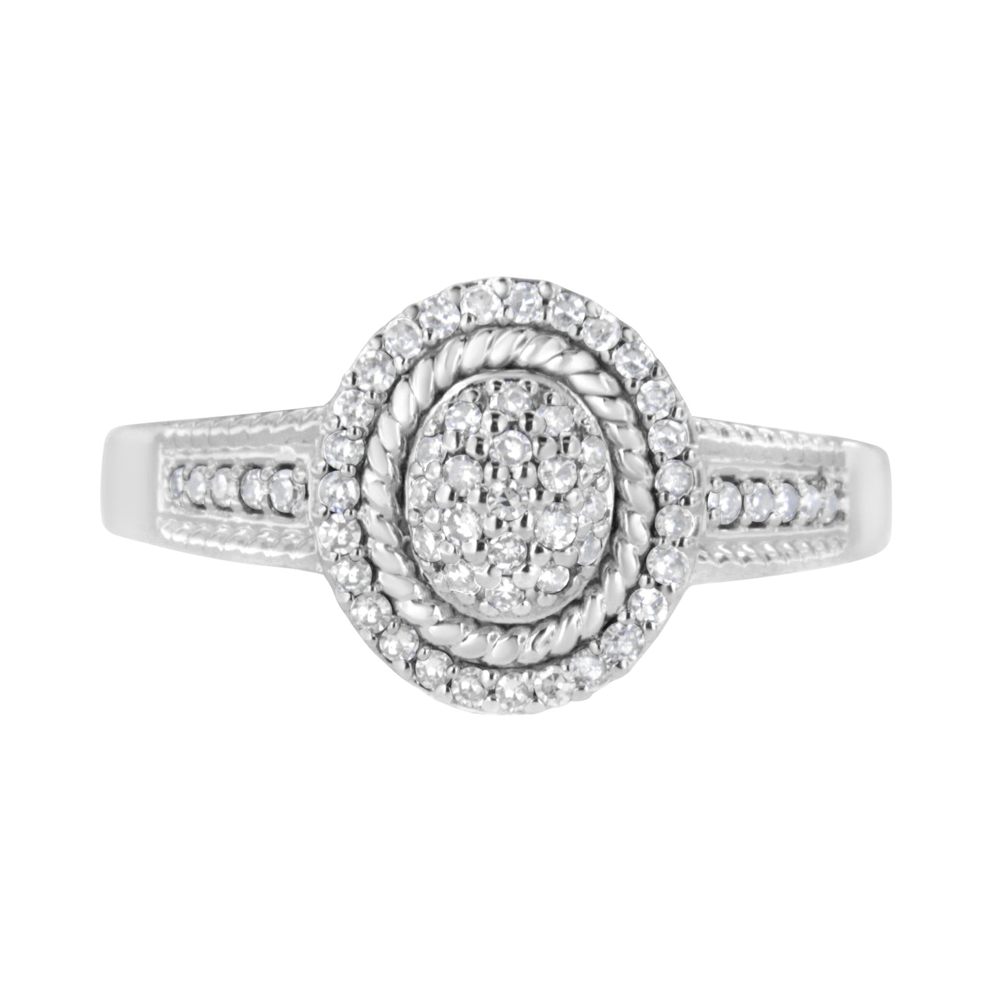 .925 Sterling Silver 1/3 Cttw Pave Set Round-Cut Diamond Braided Halo Cocktail Ring (I-J Color, I2-I3 Clarity) - Size 7 Bids.com