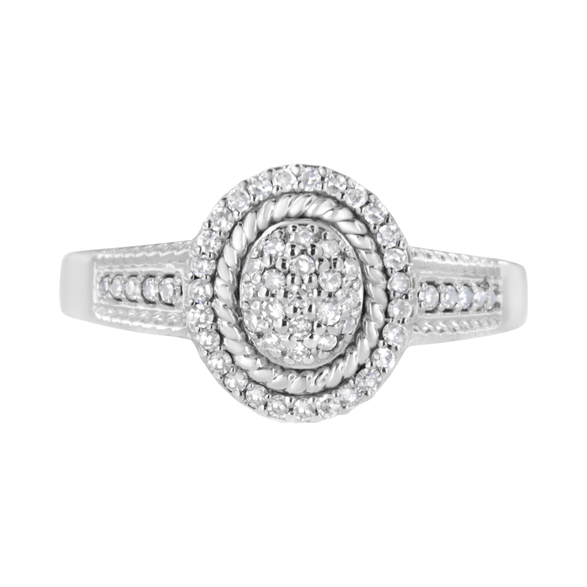 .925 Sterling Silver 1/3 Cttw Pave Set Round-Cut Diamond Braided Halo Cocktail Ring (I-J Color, I2-I3 Clarity) - Size 7 Bids.com