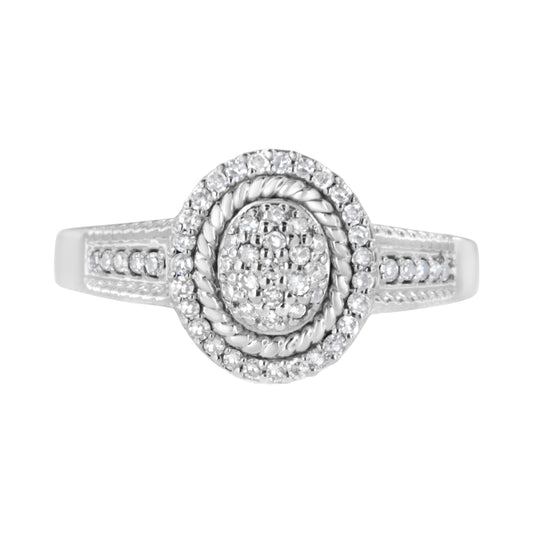 .925 Sterling Silver 1/3 Cttw Pave Set Round-Cut Diamond Braided Halo Cocktail Ring (I-J Color, I2-I3 Clarity) - Size 7 Bids.com