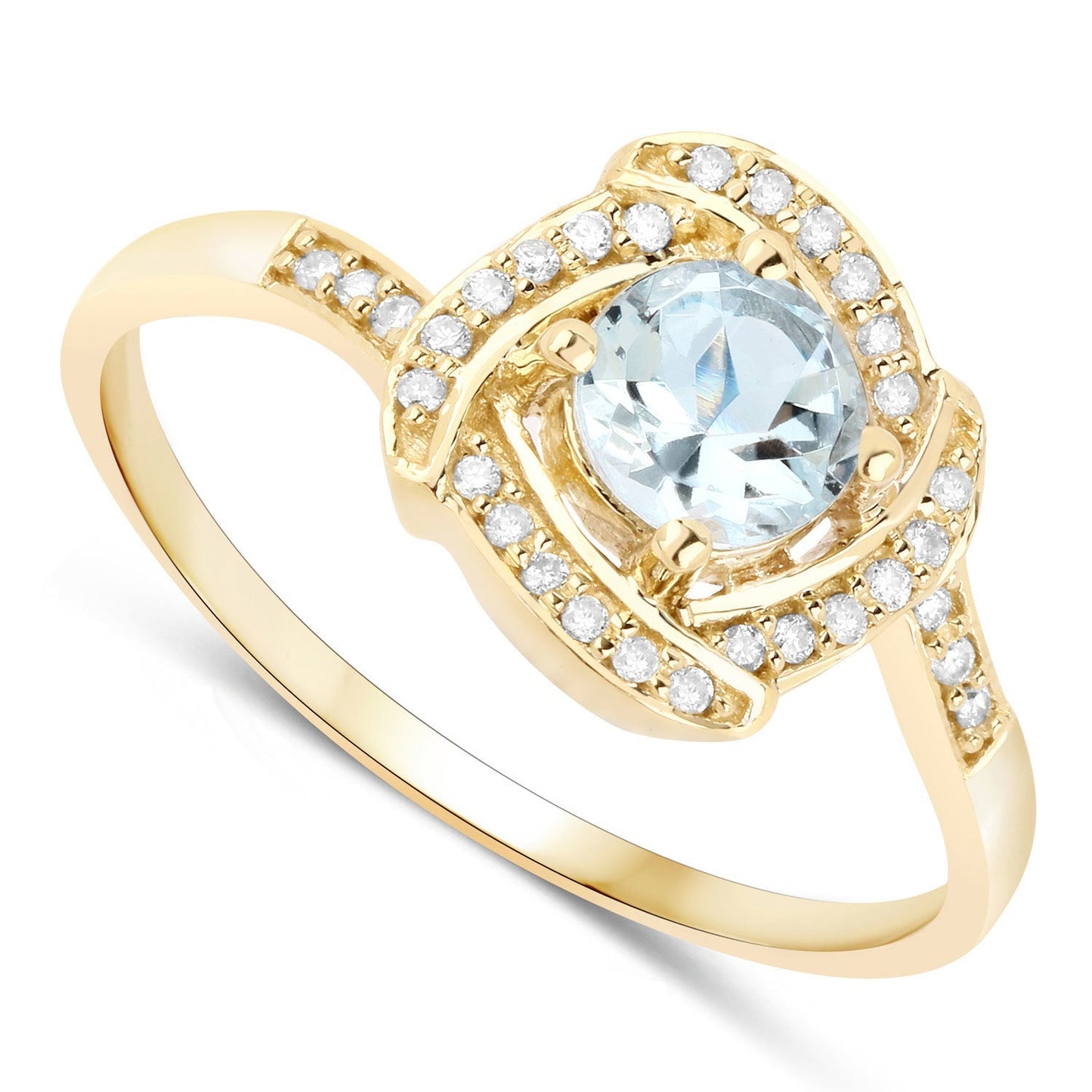 0.46 Carat Genuine Aquamarine and White Diamond 14K Yellow Gold Ring Bids.com