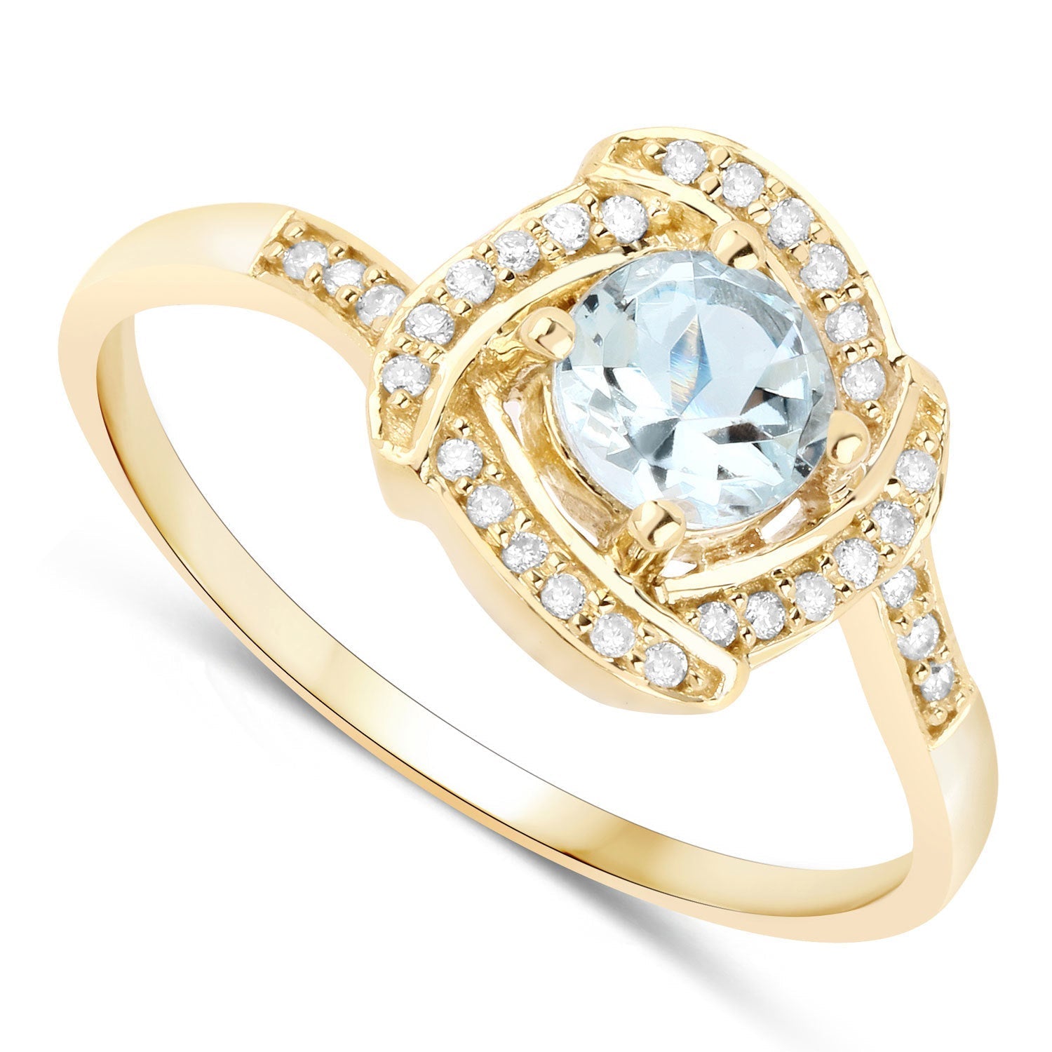 0.46 Carat Genuine Aquamarine and White Diamond 14K Yellow Gold Ring Bids.com