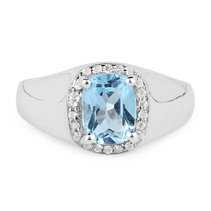 1.62 Carat Genuine Blue Topaz and White Topaz .925 Sterling Silver Ring Bids.com