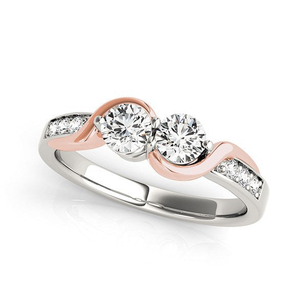 14k White And Rose Gold Round Two Diamond Curved Band Ring (5/8 cttw) Bids.com