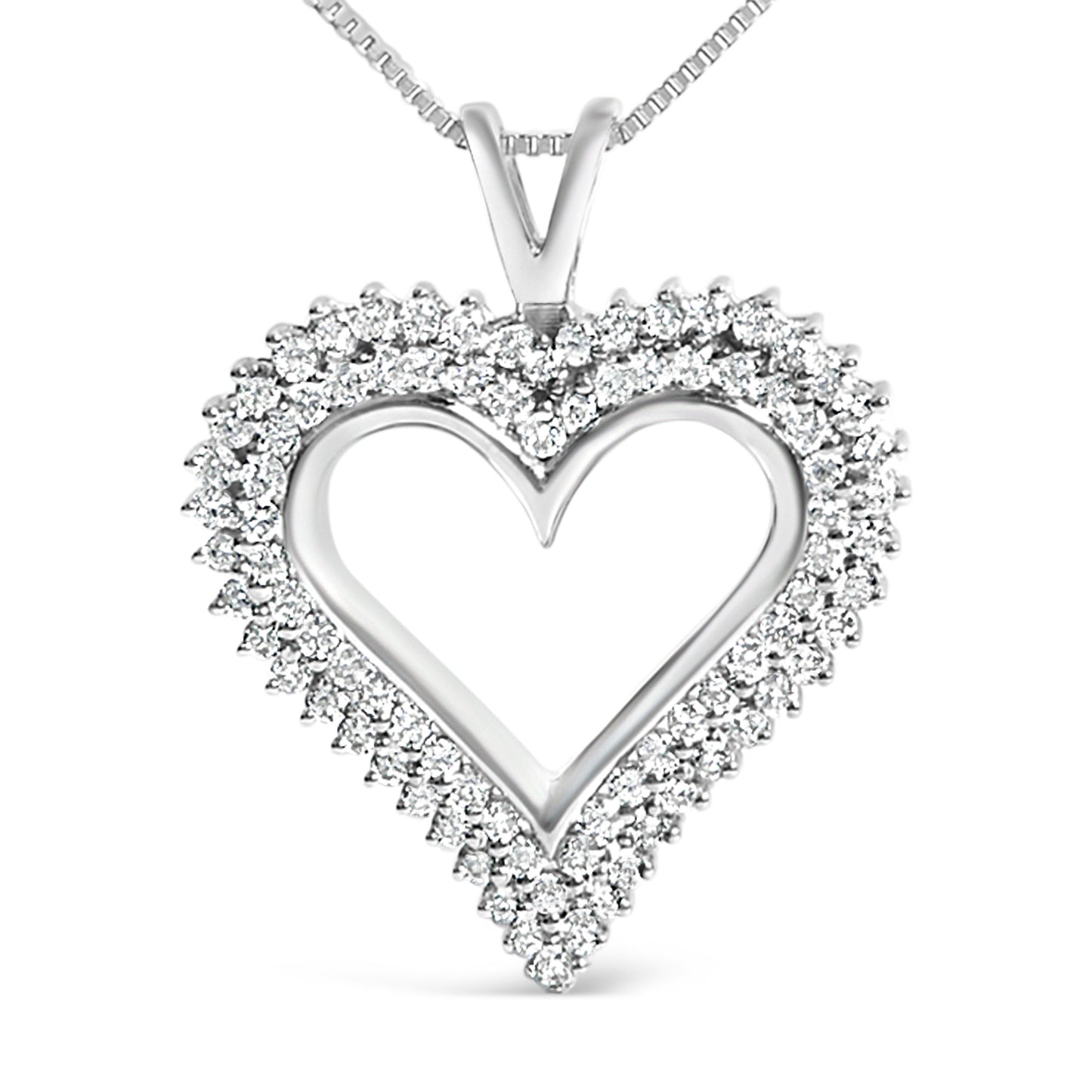 .925 Sterling Silver 1.00 Cttw Lab-Grown Diamond Open Heart Pendant Necklace (F-G Color, VS1-VS2 Clarity) - 18" Inches Bids.com