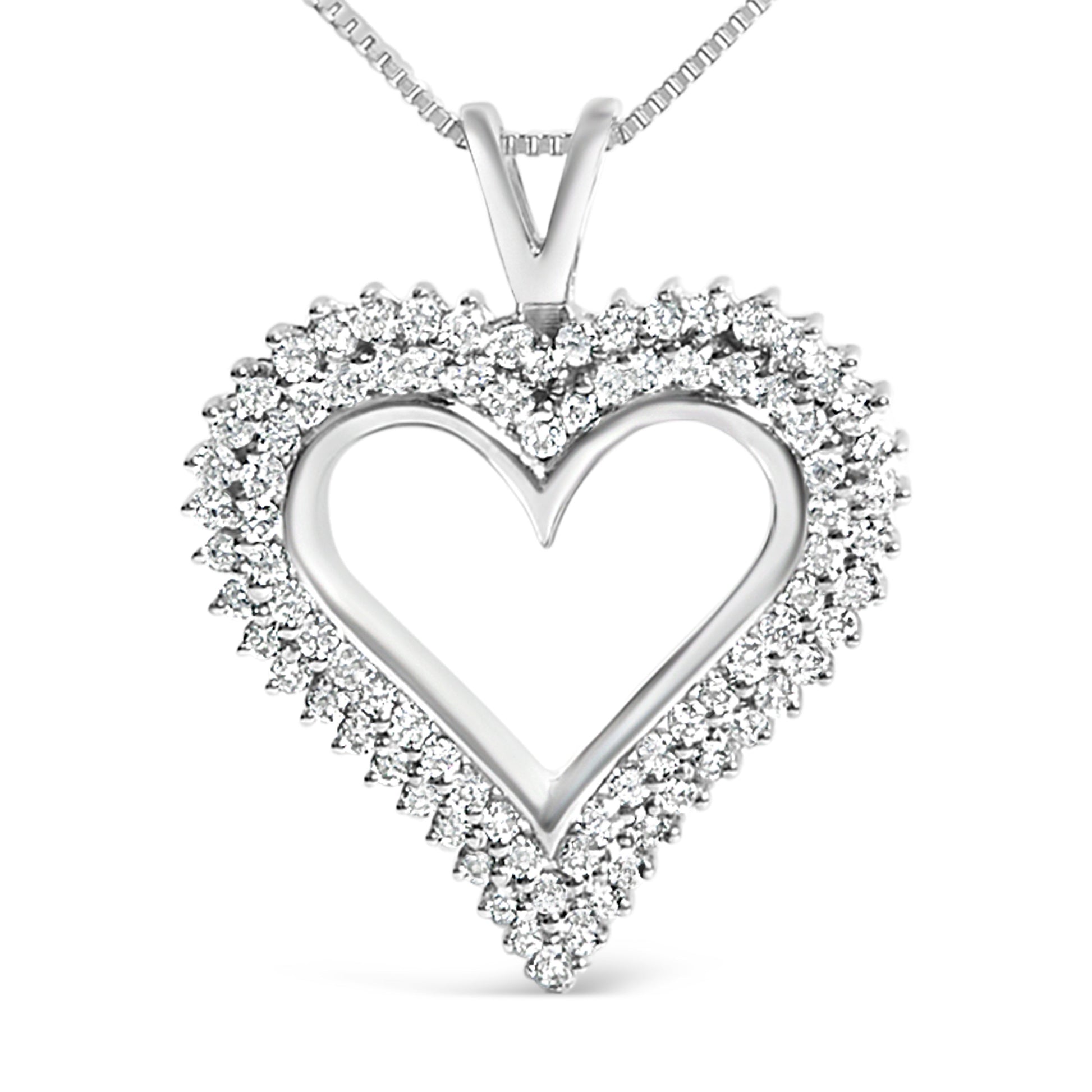 .925 Sterling Silver 1.00 Cttw Lab-Grown Diamond Open Heart Pendant Necklace (F-G Color, VS1-VS2 Clarity) - 18" Inches Bids.com