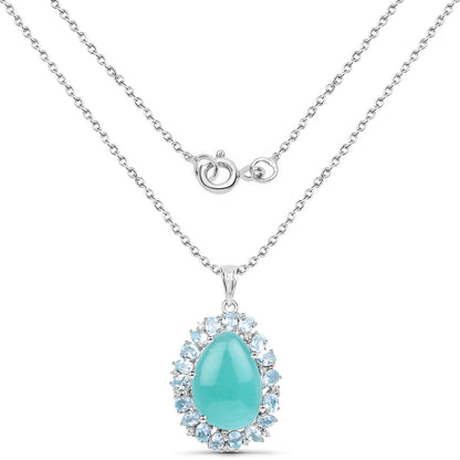 13.28 Carat Genuine Amazonite, Blue Topaz And White Topaz .925 Sterling Silver Pendant Bids.com