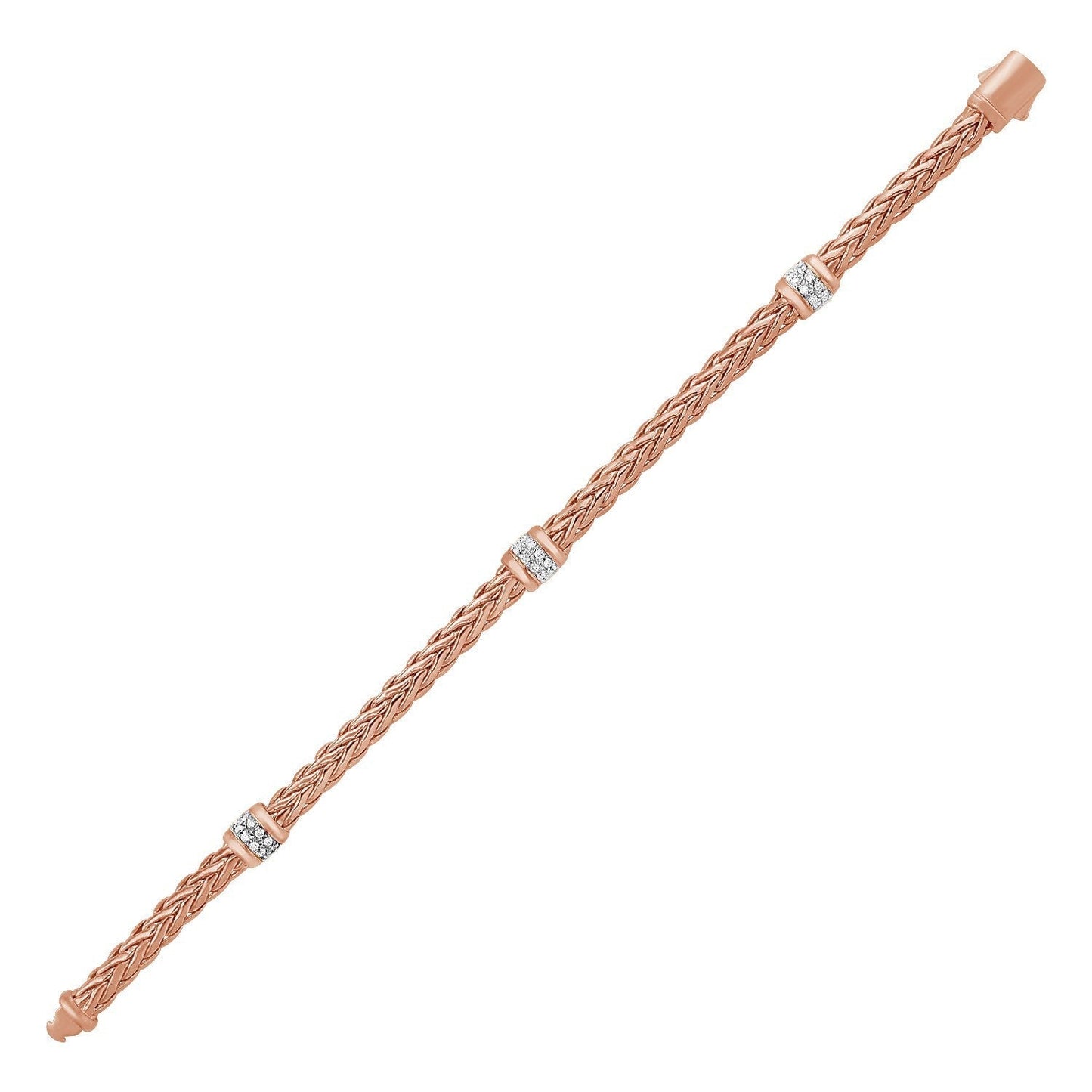 Polished Woven Rope Bracelet with Diamond Accents in 14k Rose Gold Bids.com