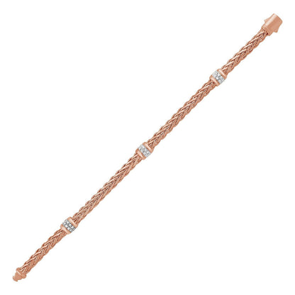 Polished Woven Rope Bracelet with Diamond Accents in 14k Rose Gold Bids.com