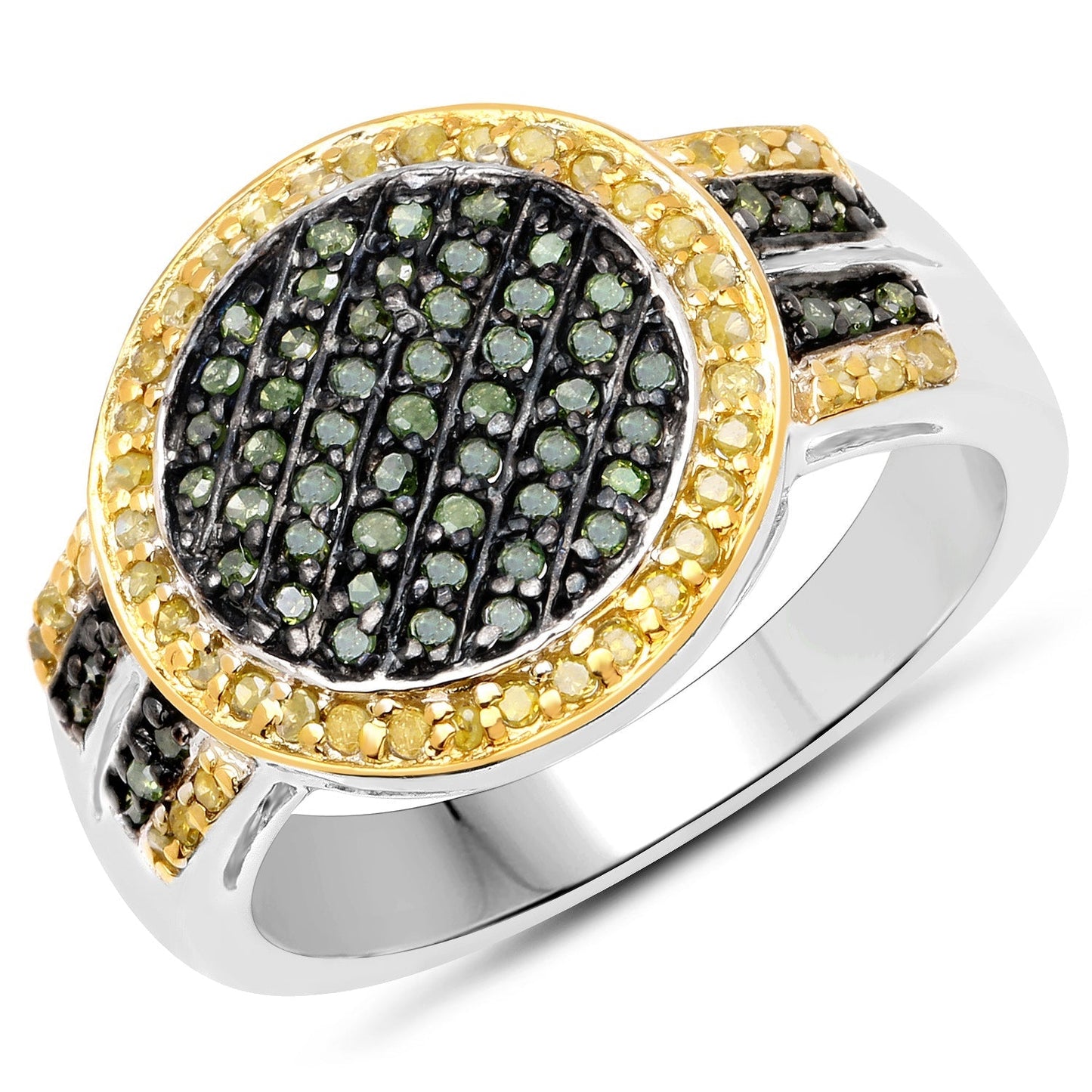 0.44 Carat Genuine Green Diamond and Yellow Diamond .925 Sterling Silver Ring Bids.com