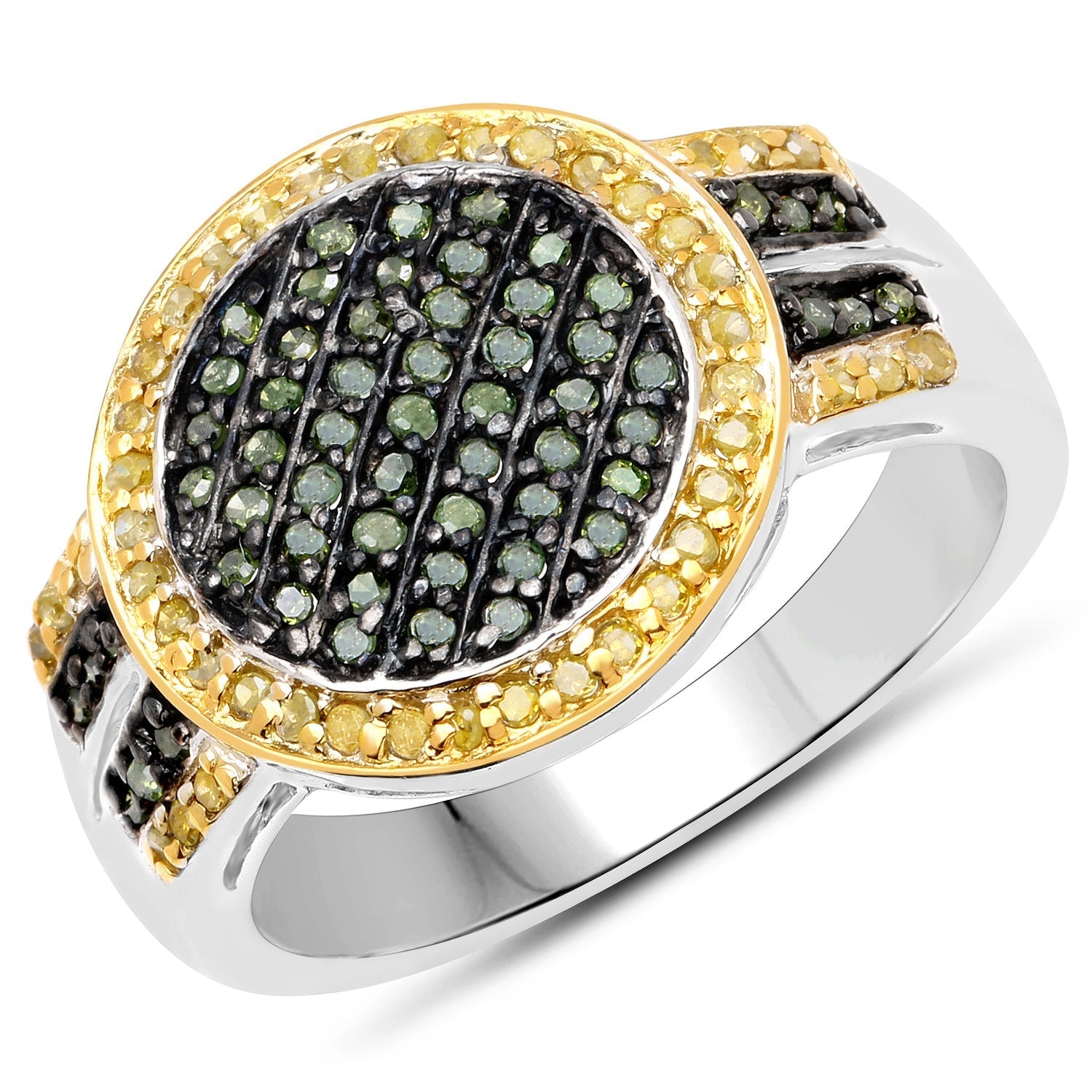 0.44 Carat Genuine Green Diamond and Yellow Diamond .925 Sterling Silver Ring Bids.com