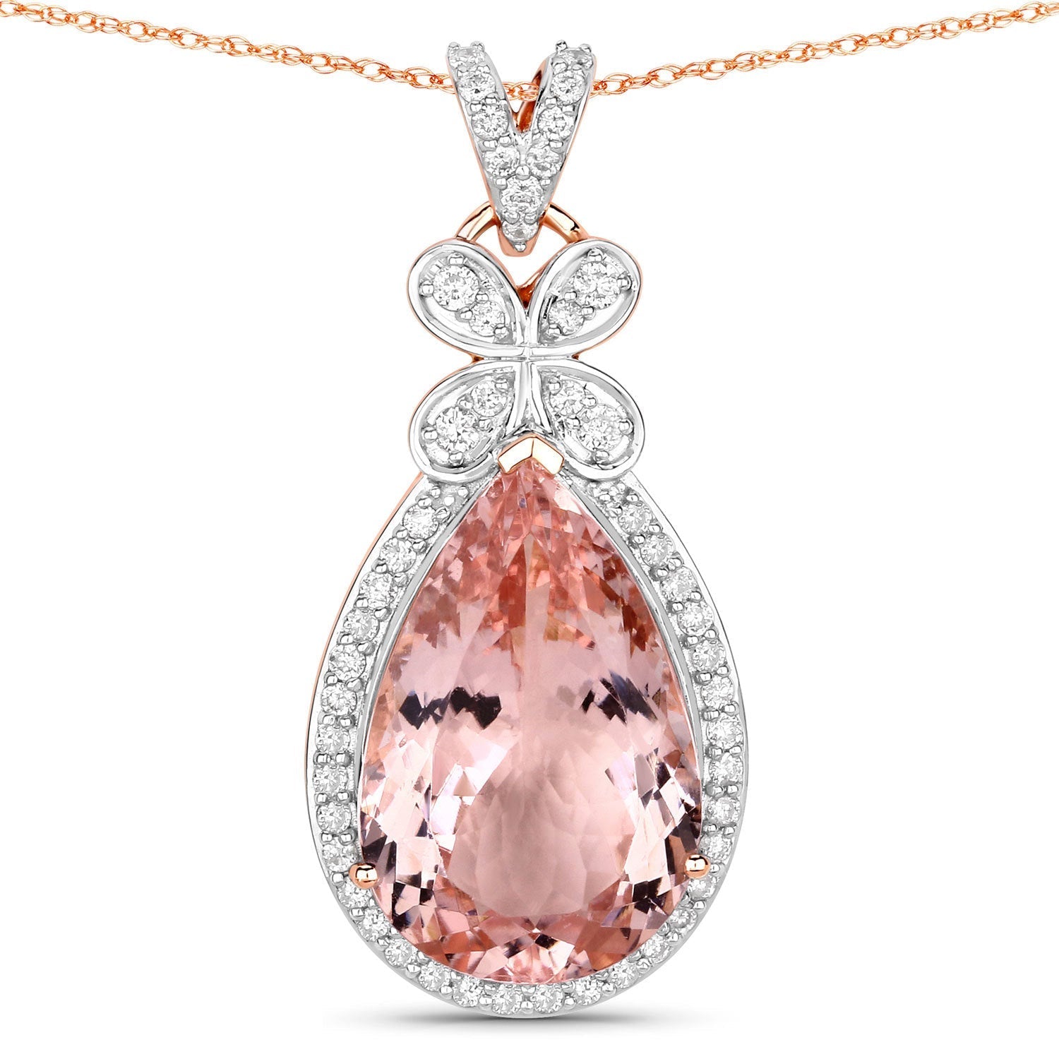 8.14 Carat Genuine Morganite and White Diamond 14K Rose Gold Pendant Bids.com