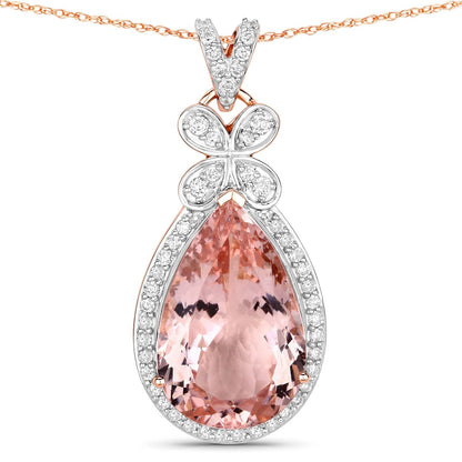 8.14 Carat Genuine Morganite and White Diamond 14K Rose Gold Pendant Bids.com
