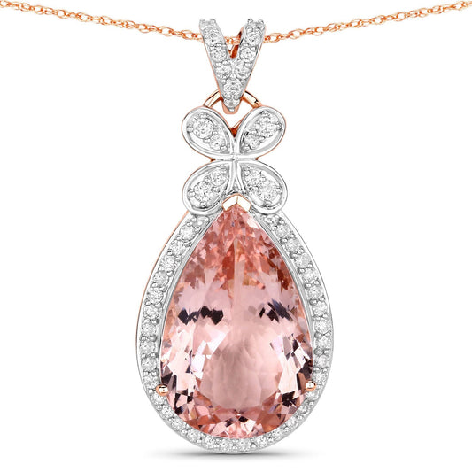 8.14 Carat Genuine Morganite and White Diamond 14K Rose Gold Pendant Bids.com