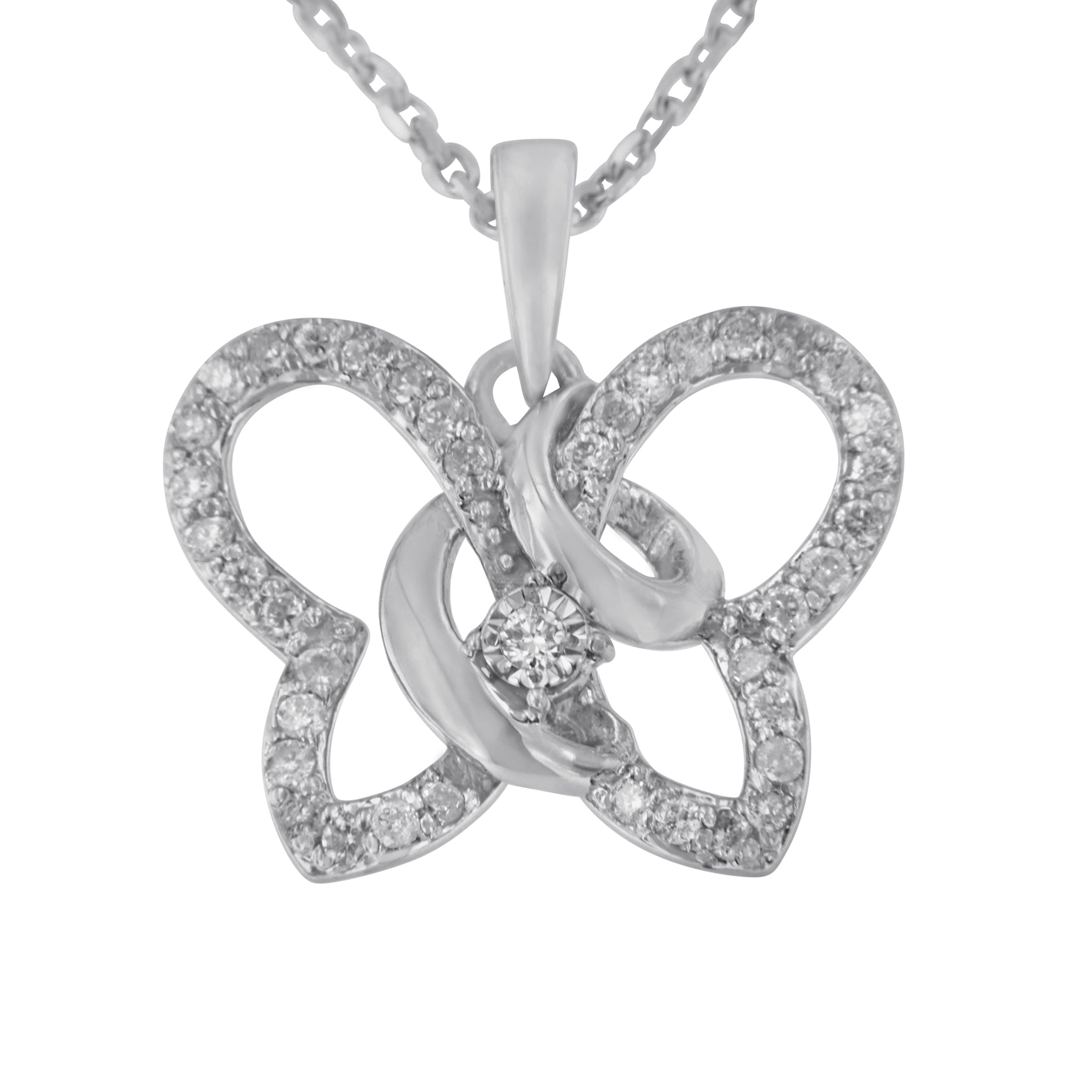 .925 Sterling Silver 1/4 cttw Prong-Set Diamond Butterfly 18" Pendant Necklace (H-I Color, I1-I2 Clarity) Bids.com