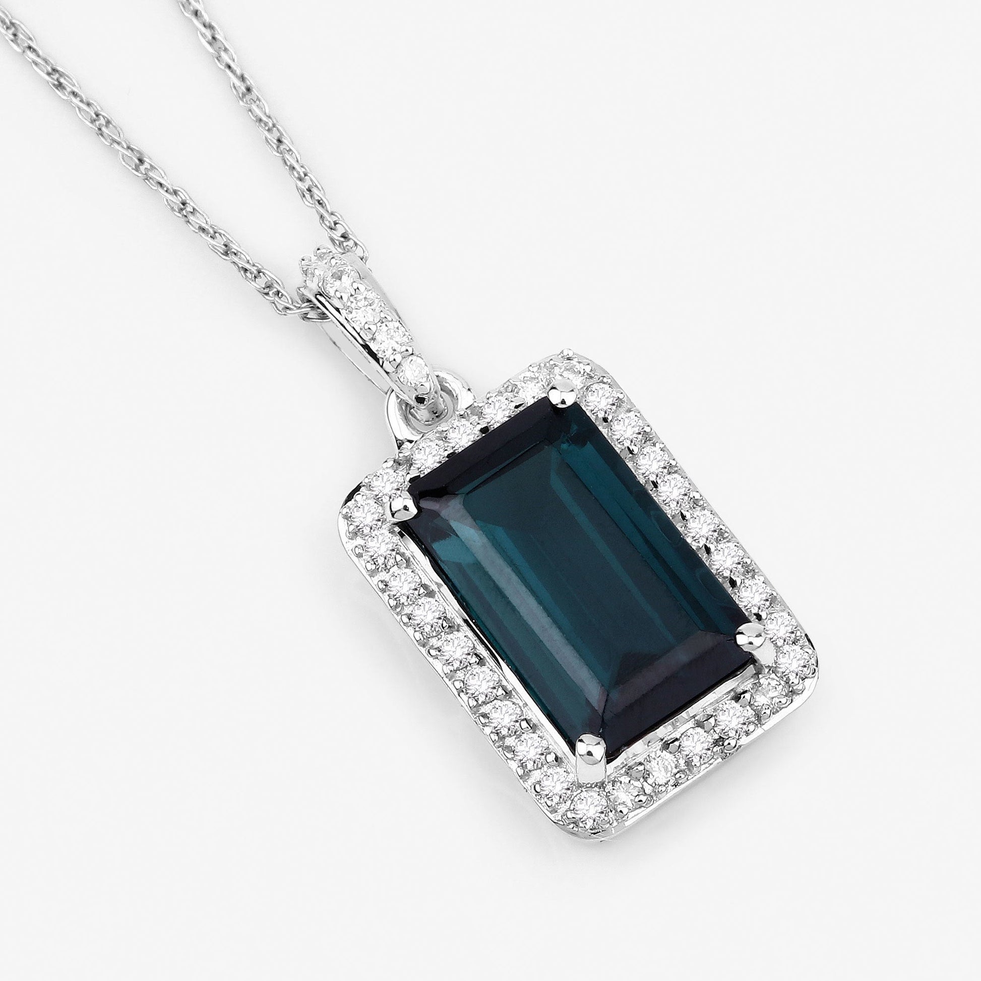 3.55 Carat Genuine Green Tourmaline and White Diamond 14K White Gold Pendant Bids.com