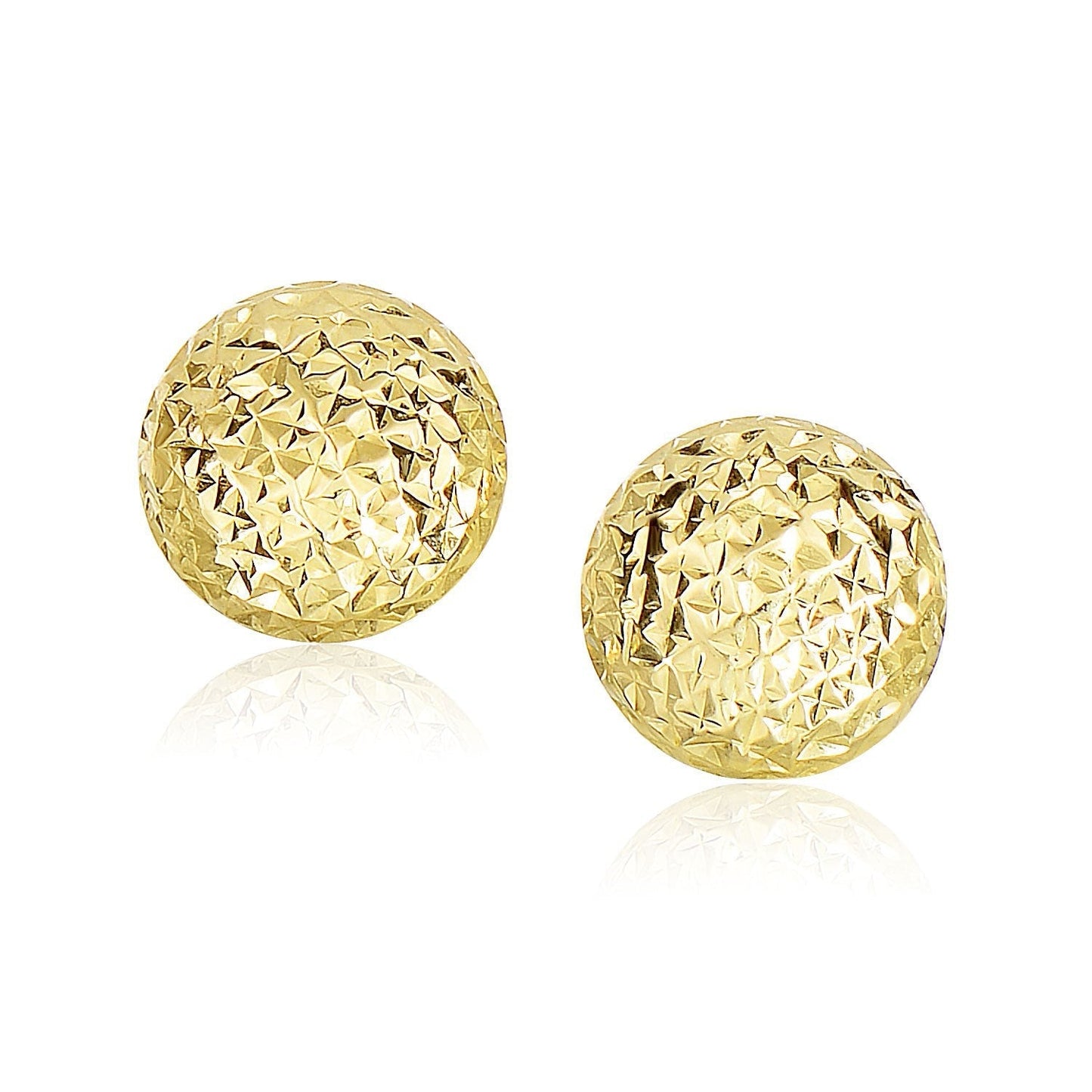 14k Yellow Gold Puff Round Earrings with Diamond Cuts Bids.com