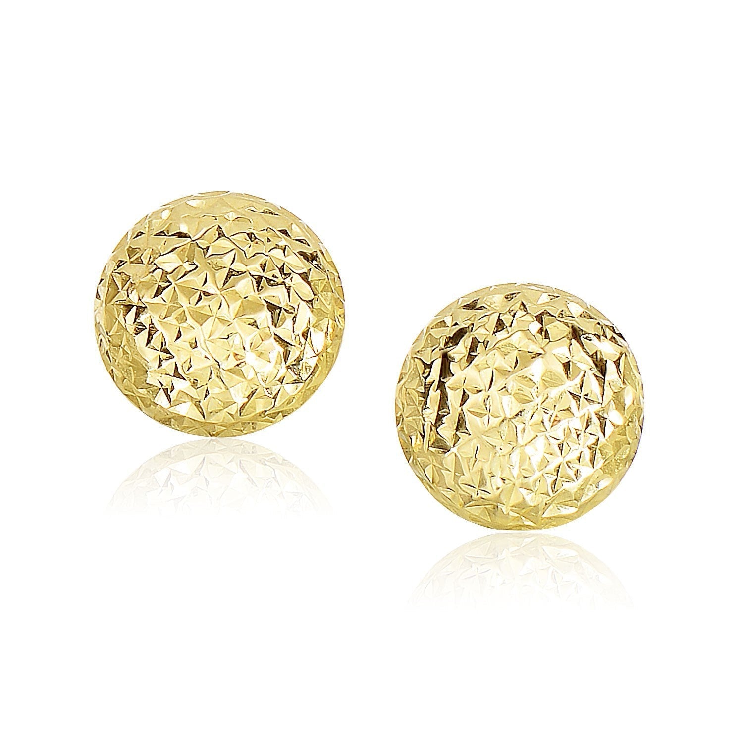 14k Yellow Gold Puff Round Earrings with Diamond Cuts Bids.com