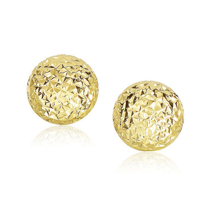 14k Yellow Gold Puff Round Earrings with Diamond Cuts Bids.com