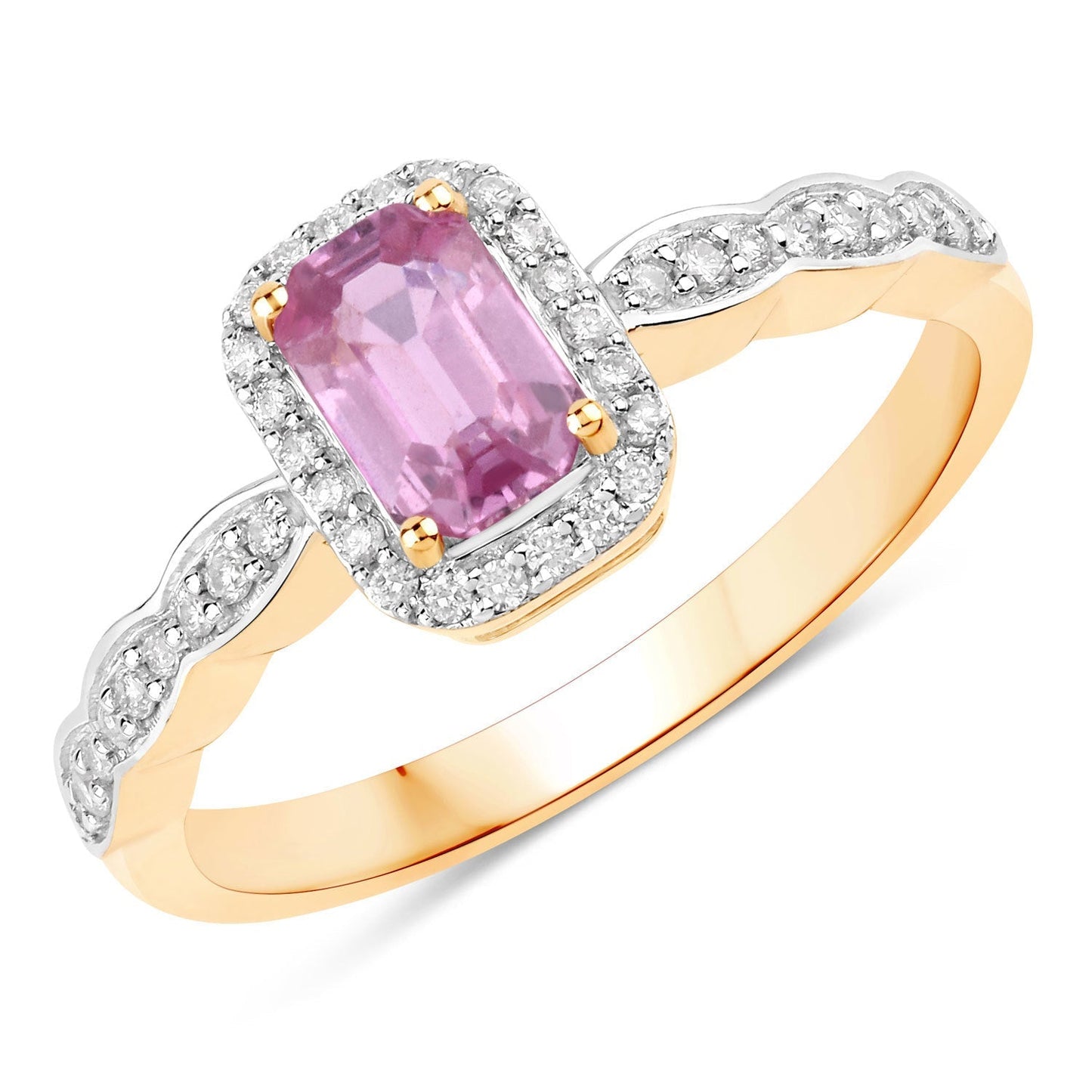 0.80 Carat Genuine Pink Sapphire and White Diamond 14K Yellow Gold Ring Bids.com