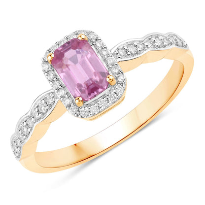 0.80 Carat Genuine Pink Sapphire and White Diamond 14K Yellow Gold Ring Bids.com