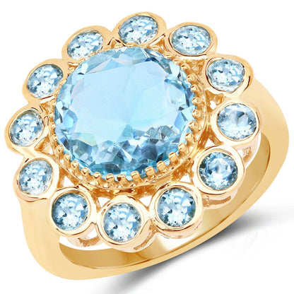 14K Yellow Gold Plated 6.59 Carat Genuine Blue Topaz .925 Sterling Silver Ring Bids.com