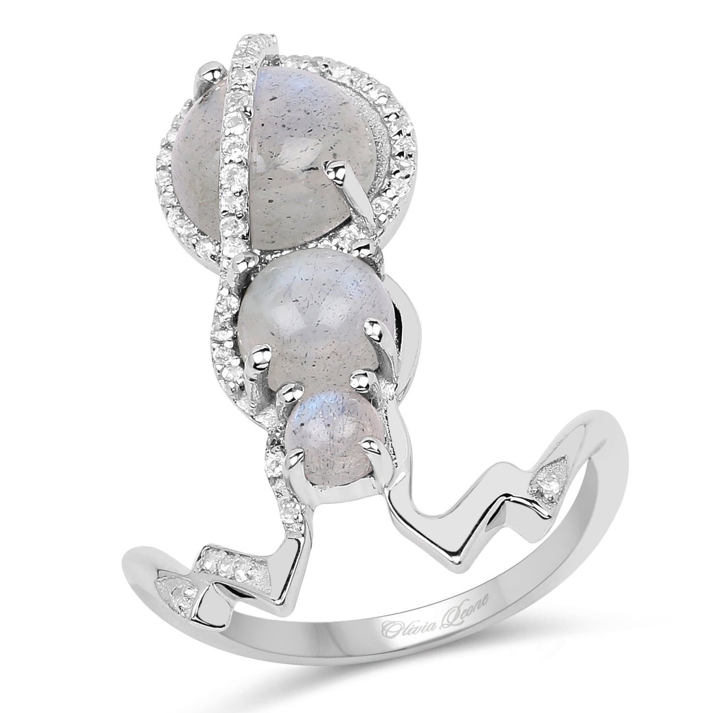 2.79 Carat Genuine Labradorite And White Topaz .925 Sterling Silver Ring Bids.com