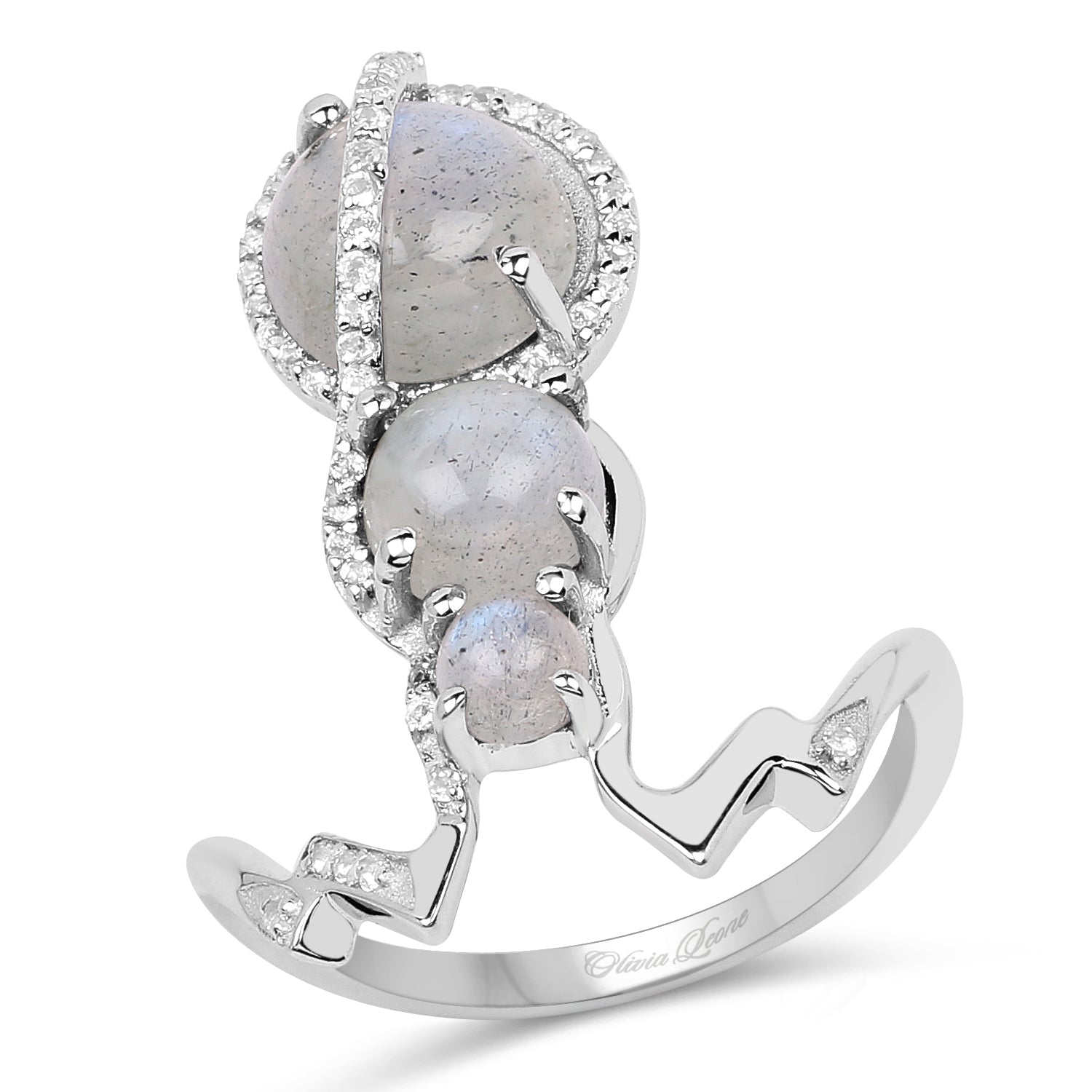 2.79 Carat Genuine Labradorite And White Topaz .925 Sterling Silver Ring Bids.com