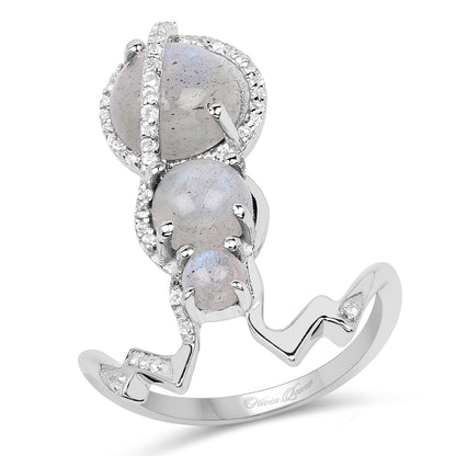 2.79 Carat Genuine Labradorite And White Topaz .925 Sterling Silver Ring Bids.com