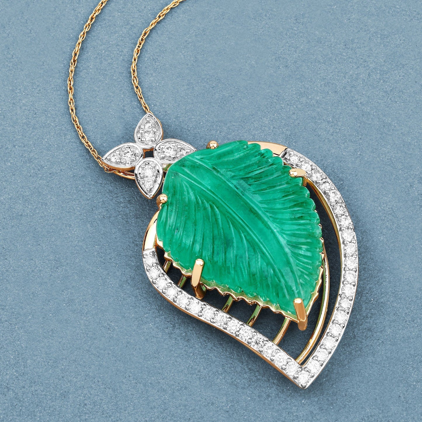 29.67 Carat Genuine Colombian Emerald and White Diamond 14K Yellow Gold Pendant Bids.com