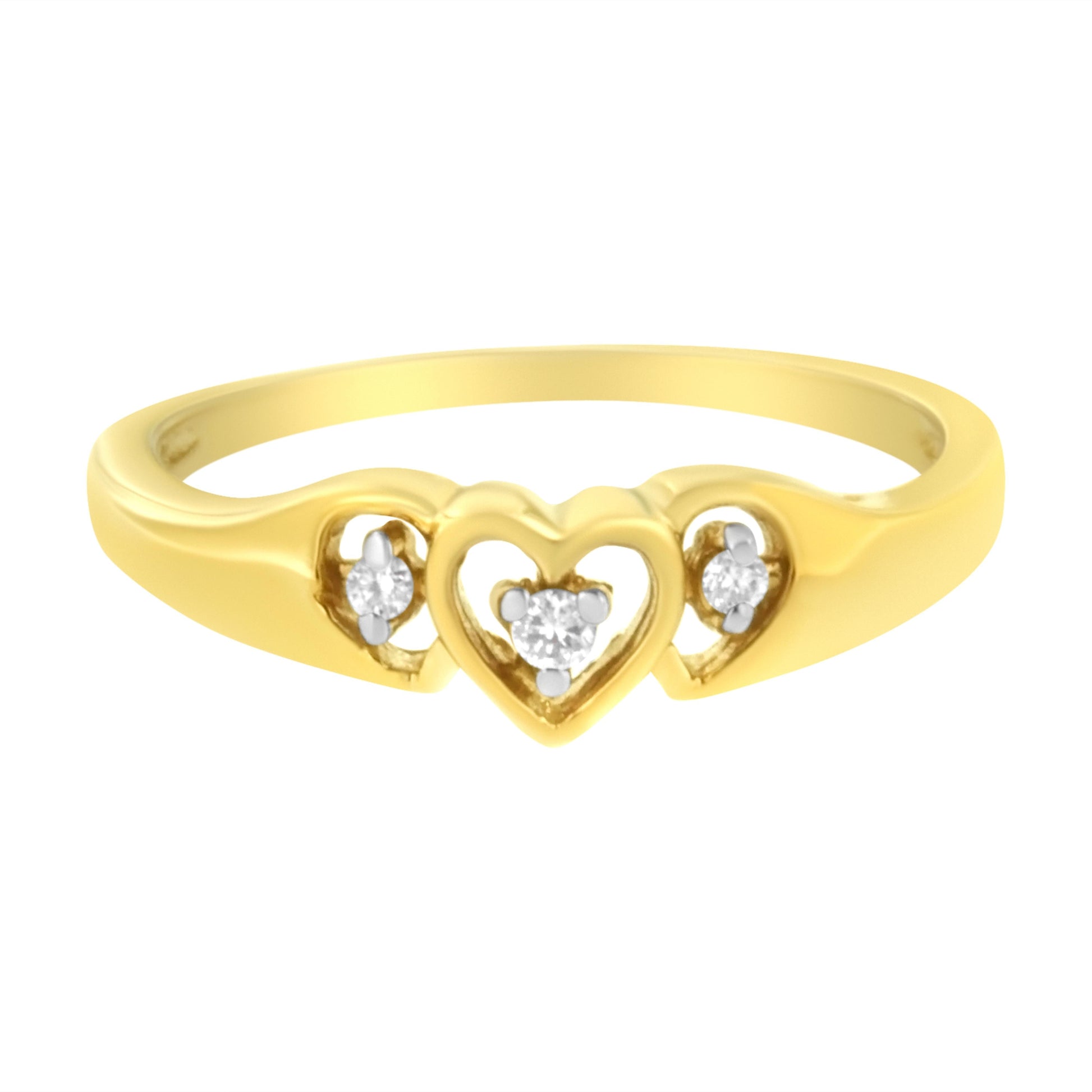 10KT Yellow Gold 1/20 cttw Diamond Triple Heart Diamond Ring (K-L, I1-I2) - Size 7 Bids.com