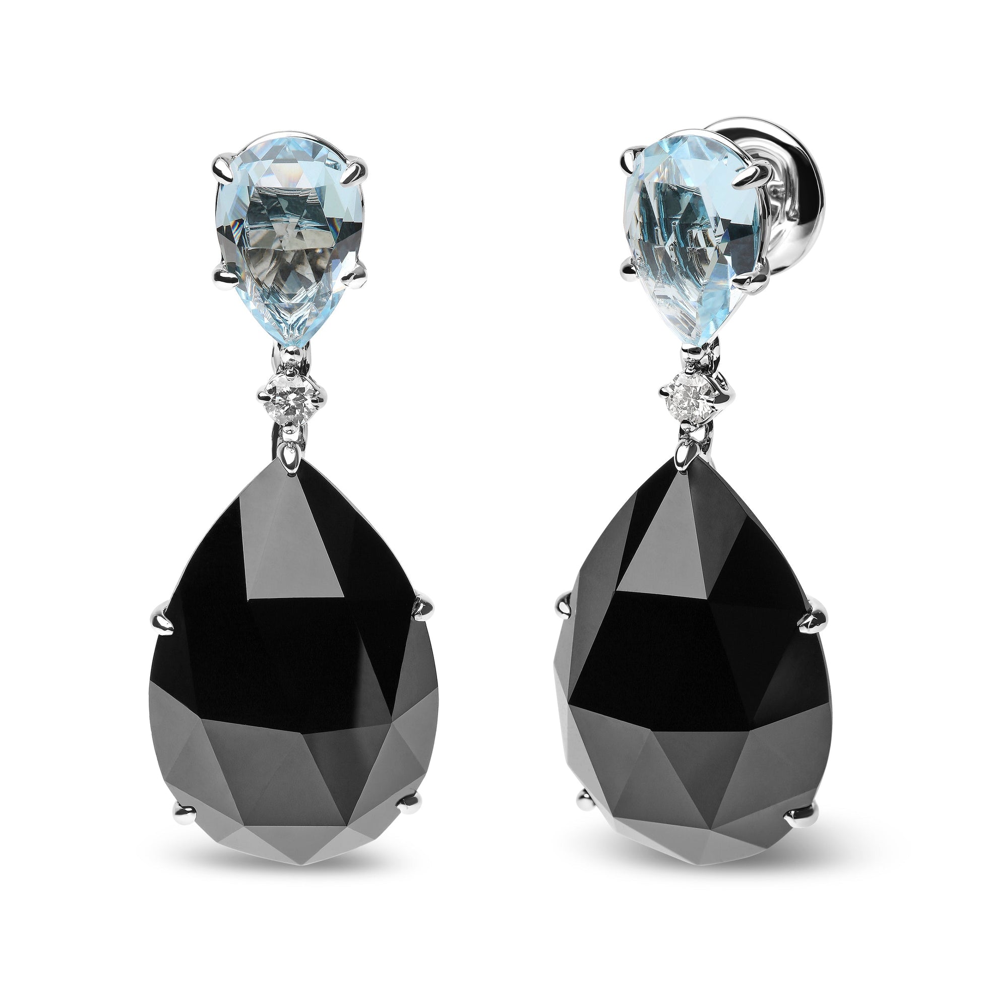 18K White Gold 1/5 Cttw Diamond with Pear Cut Sky Blue Topaz and Pear-Cut Black Onyx Gemstone Dangle Earring (G-H Color, SI1-SI2 Clarity) Bids.com