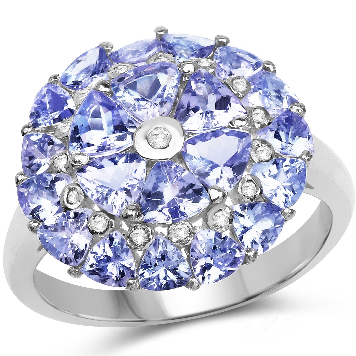 2.96 Carat Genuine Tanzanite and White Diamond .925 Sterling Silver Ring Bids.com