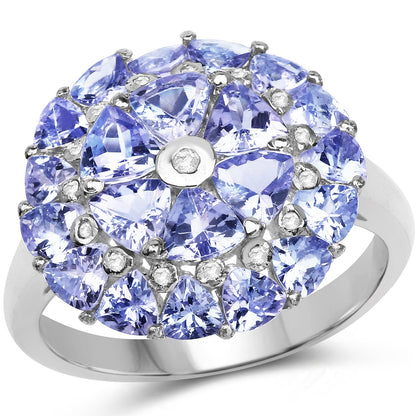 2.96 Carat Genuine Tanzanite and White Diamond .925 Sterling Silver Ring Bids.com