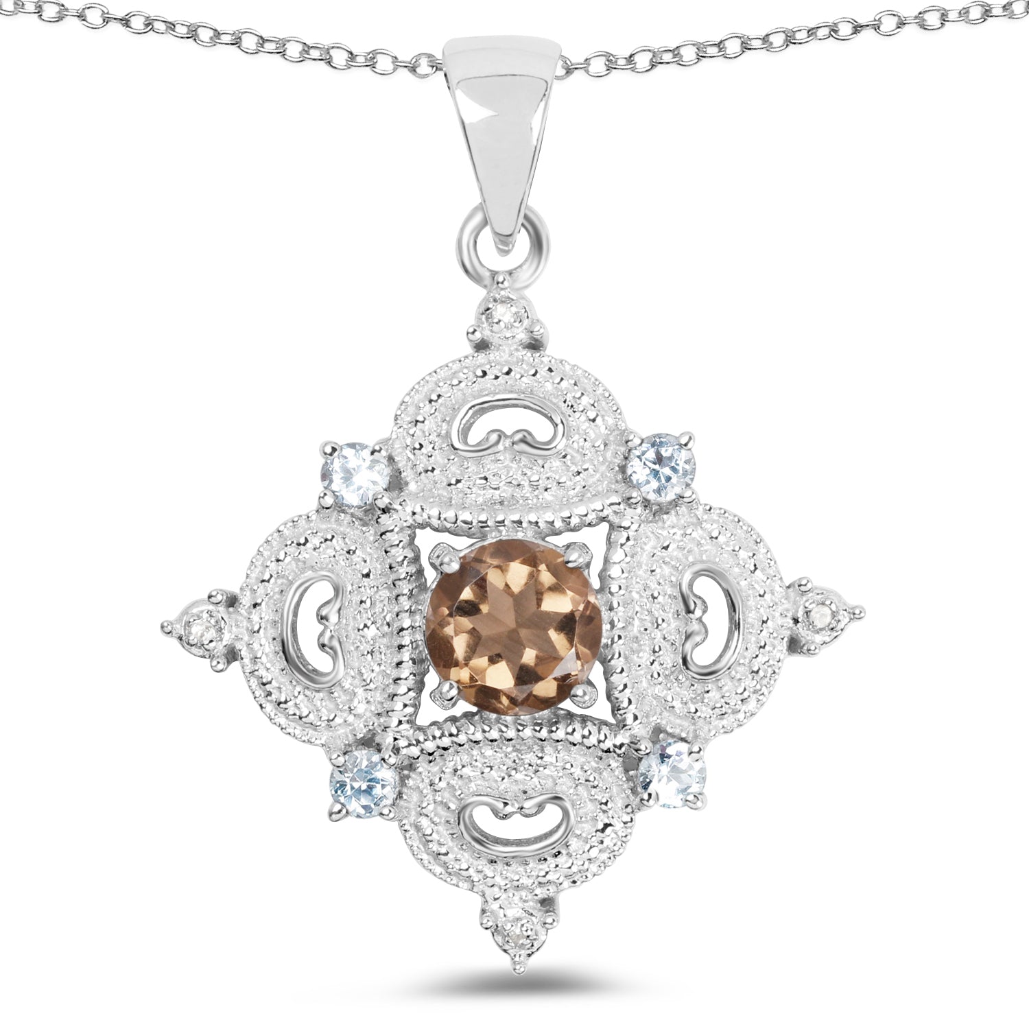 3.00 Carat Genuine Smoky Quartz, Blue Topaz and White Topaz .925 Sterling Silver Pendant Bids.com