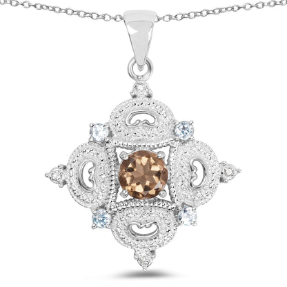 3.00 Carat Genuine Smoky Quartz, Blue Topaz and White Topaz .925 Sterling Silver Pendant Bids.com