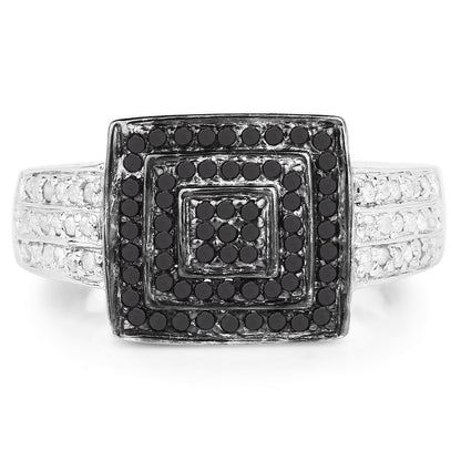 0.55 Carat Genuine Black Diamond and White Diamond .925 Sterling Silver Ring Bids.com