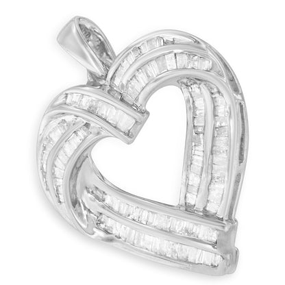 Sterling Silver 7/8 cttw Baguette Diamond Heart Pendant Necklace (I-J, I2-I3) Bids.com