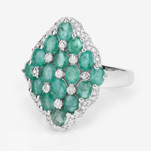 2.68 Carat Genuine Zambian Emerald and White Zircon .925 Sterling Silver Ring Bids.com