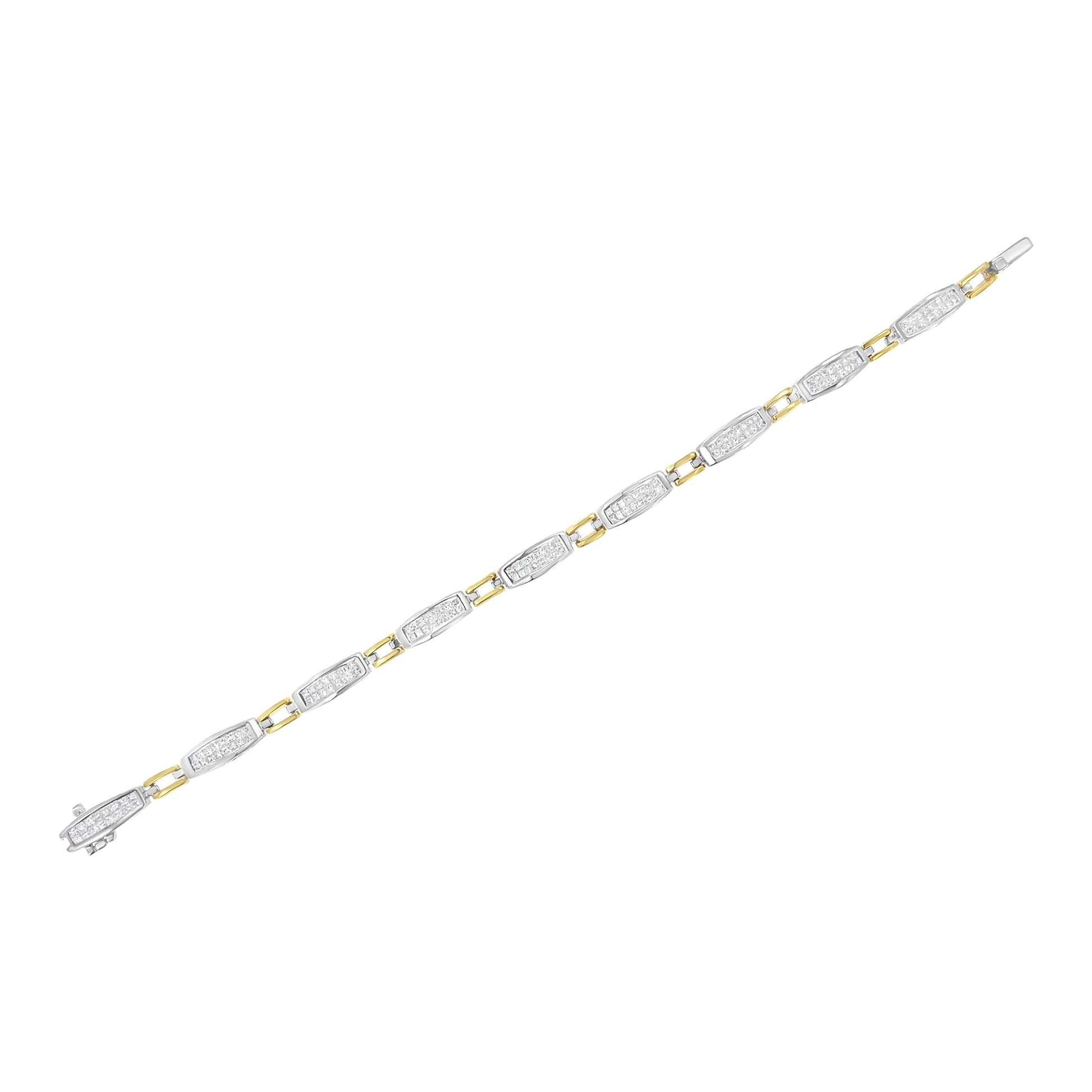 14K Yellow and White Gold 2.0 Cttw Princess Cut Diamond Tapered and Equal Sign Link Bracelet (G-H Color, SI1-SI2 Clarity) - 7" Bids.com