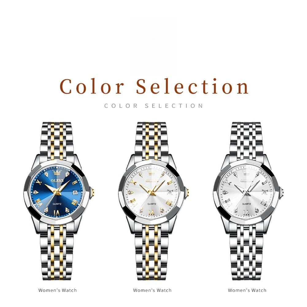 Women's Two Tone Stainless Steel Quartz Watch With Date BandsCo Straps
