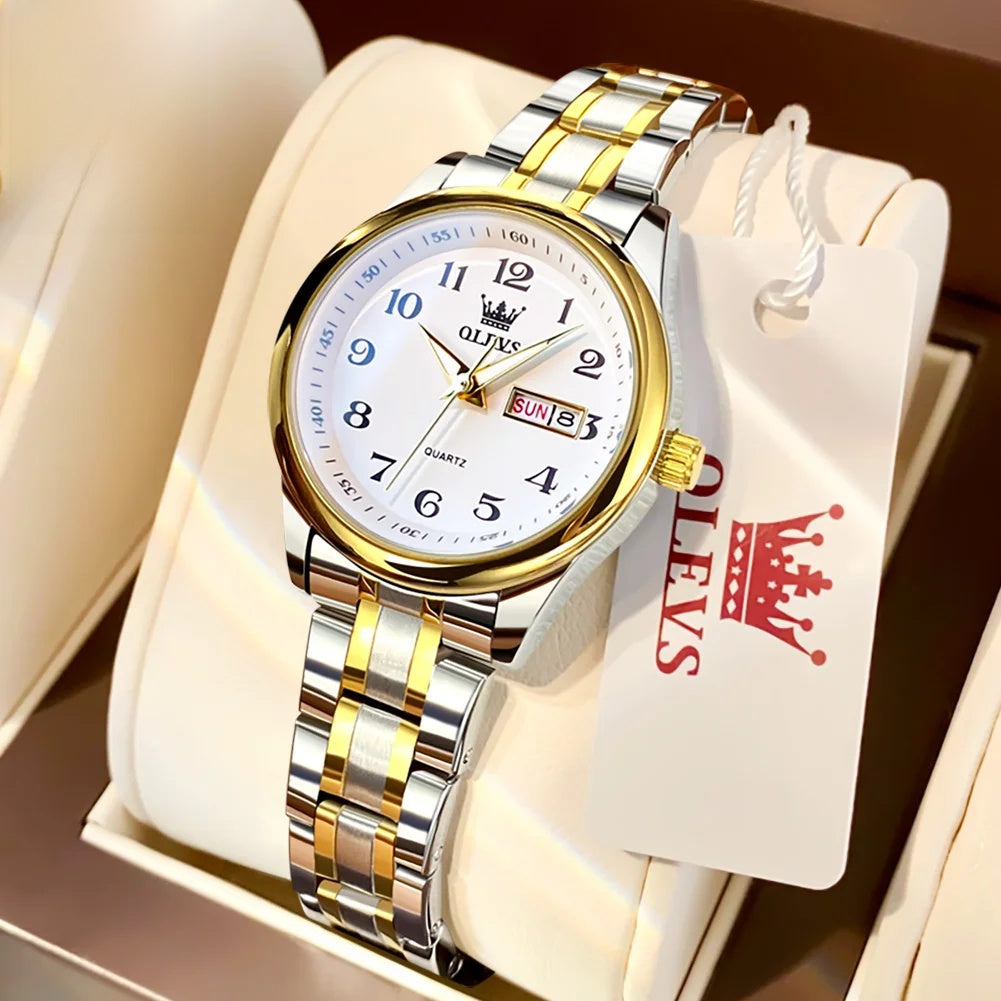 Women's Two Tone Stainless Steel Quartz Watch With Date BandsCo Straps