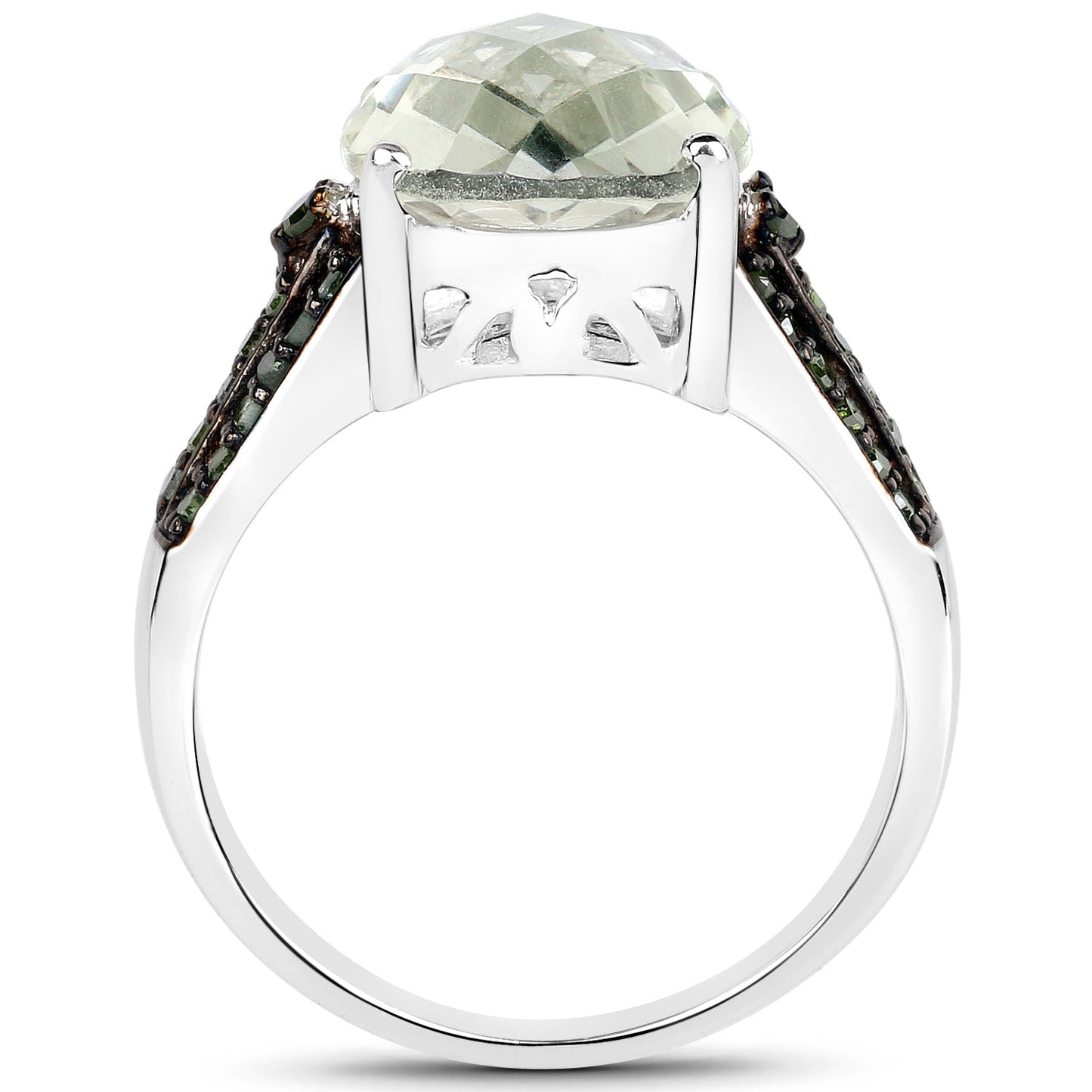4.41 Carat Genuine Green Amethyst and Green Diamond .925 Sterling Silver Ring Bids.com