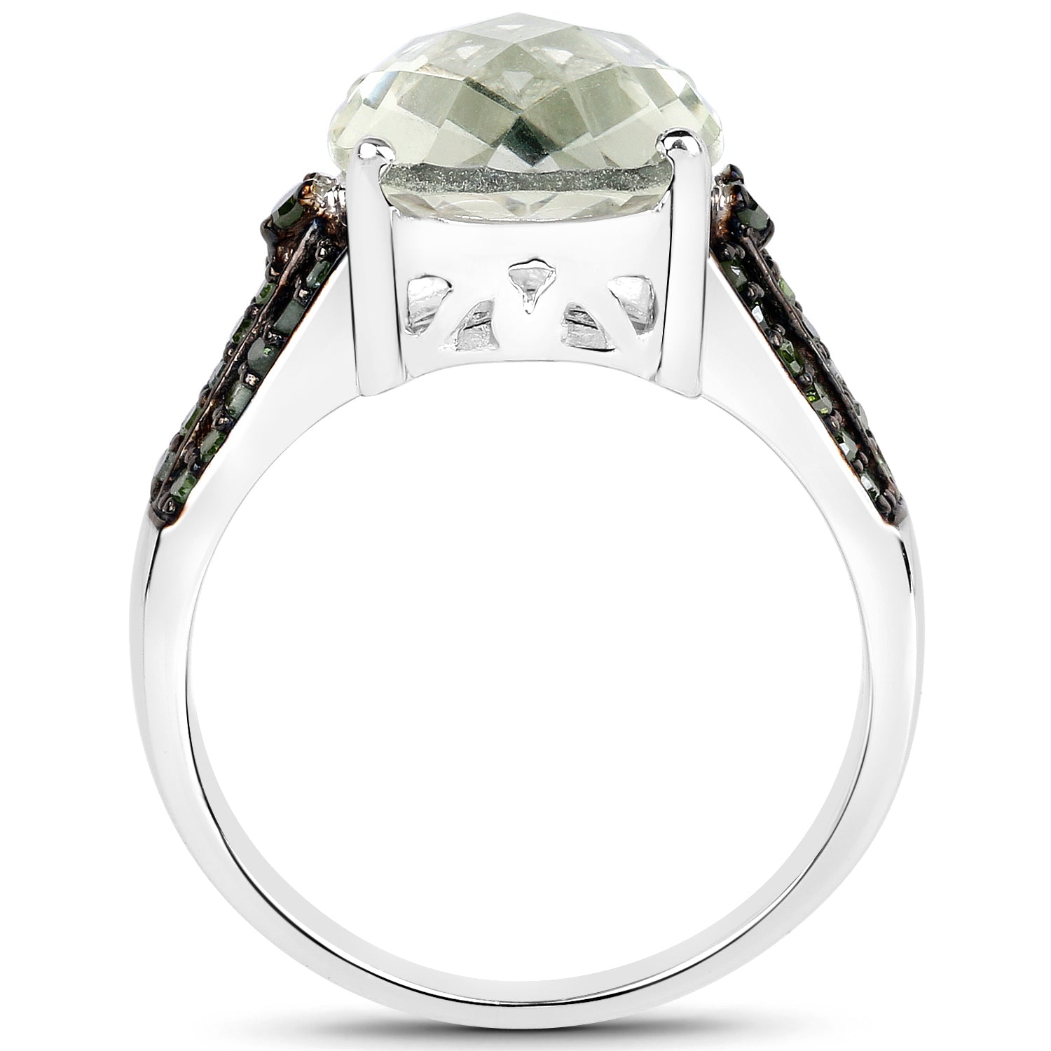 4.41 Carat Genuine Green Amethyst and Green Diamond .925 Sterling Silver Ring Bids.com