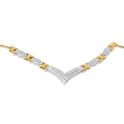 10K Yellow and White Gold 1.0 Cttw Round and Princess cut Diamond "V" Shape Statement Necklace (I-J Color, I1-I2 Clarity) Bids.com